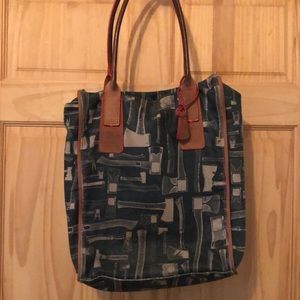 LOQUITA ANTHROPOLOGIE WAX CANVAS TOTE SHOULDER BAG AXE